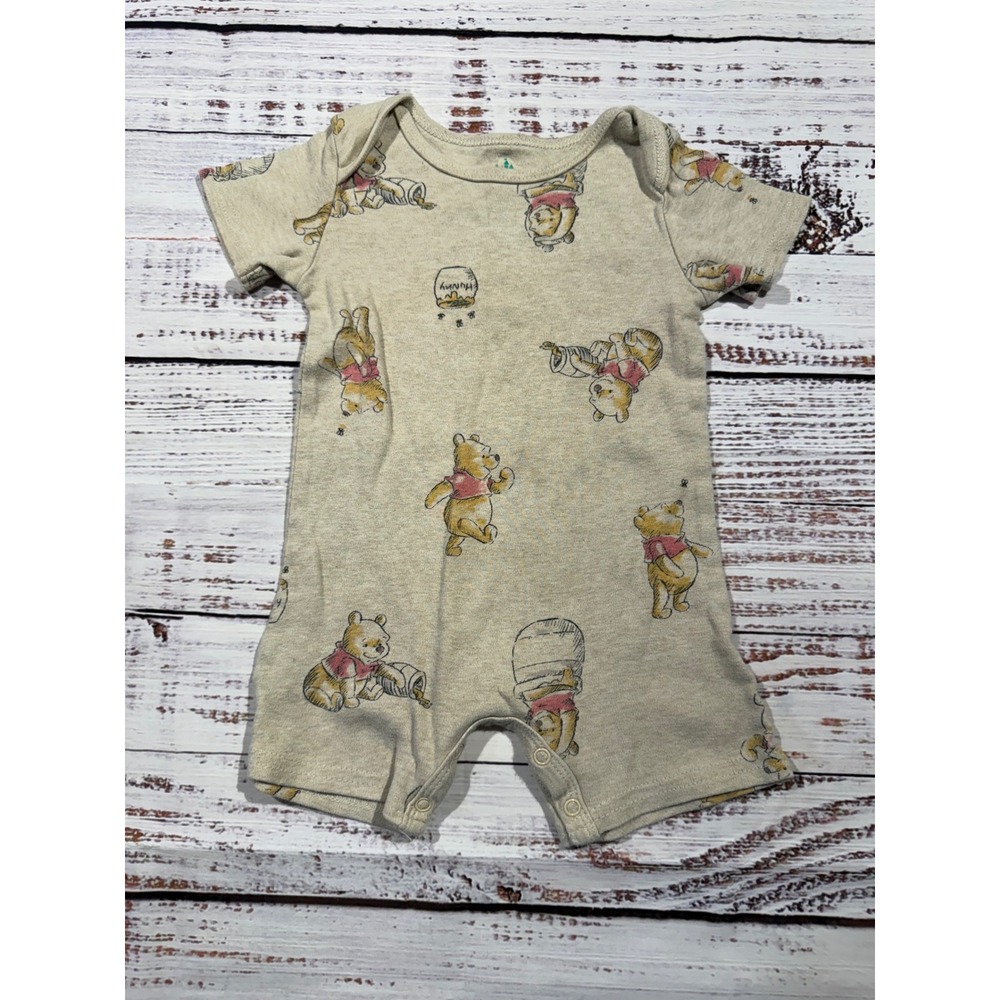 Disney Baby Winnie the Pooh Oatmeal Heather Short Sleeve Romper 12M Honey Pot